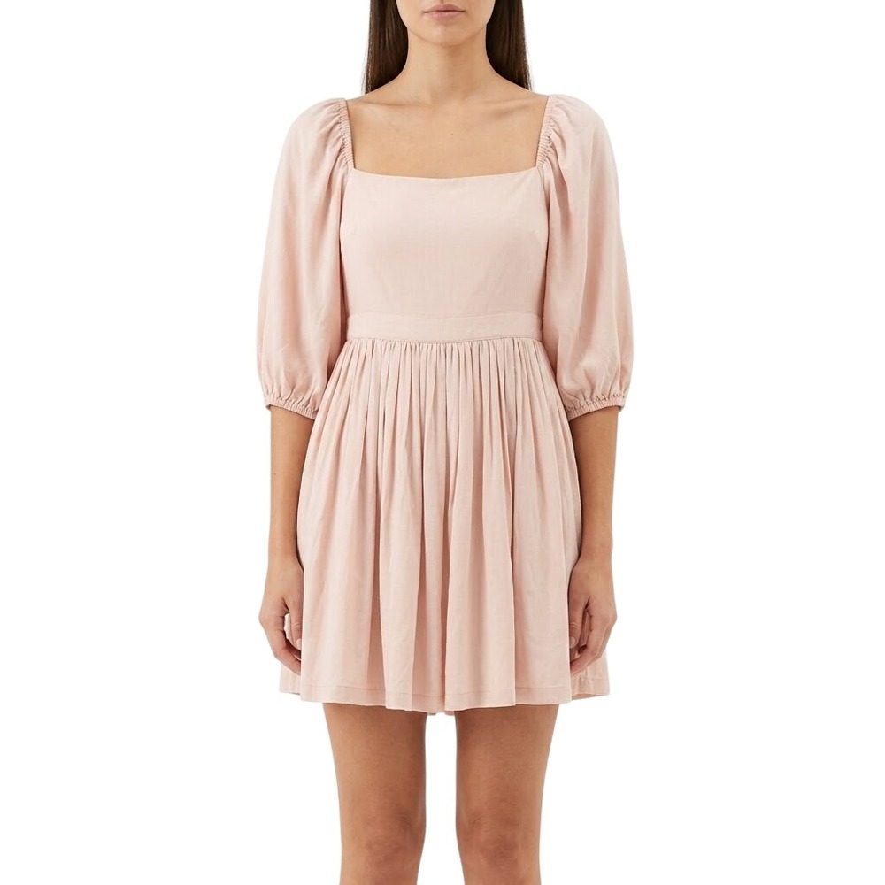 Mable Mini Dress Womens Small Pink Puff Sleeve Open Back Linen Blend MD2876